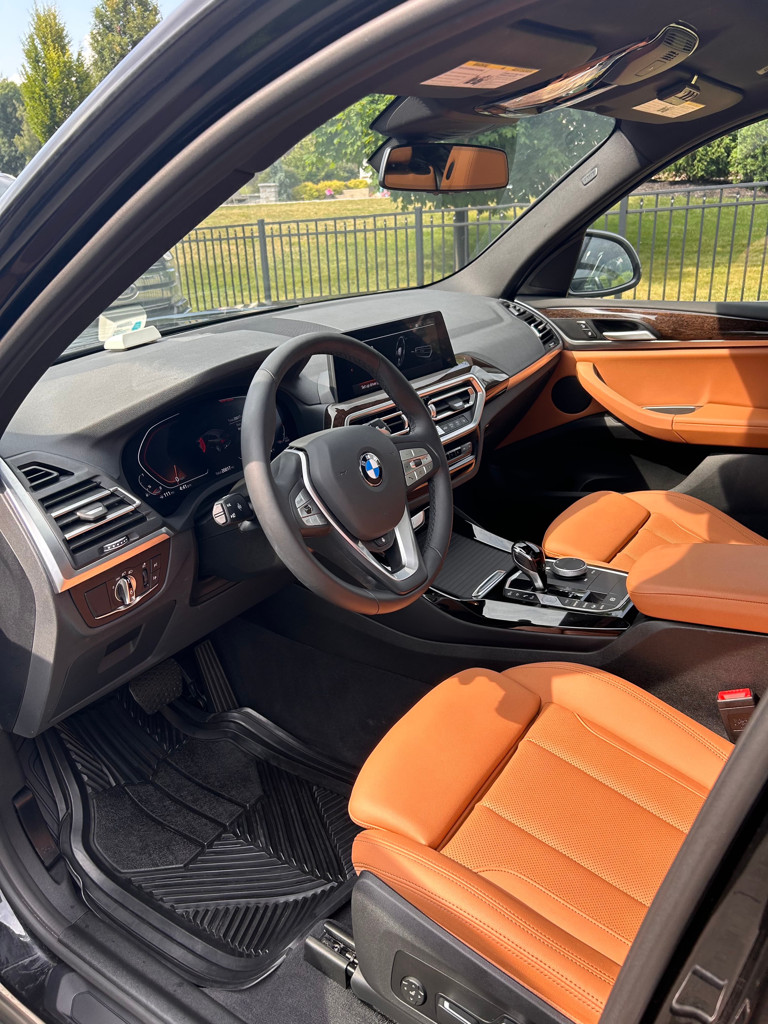 Detailed cognac leather interior of a BMW